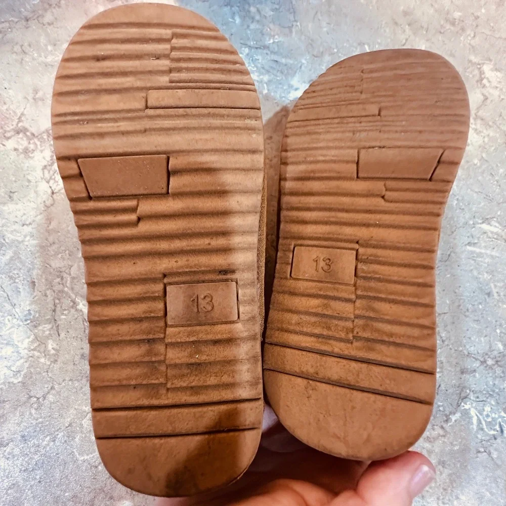 Soda Kids Faux Suede Fur Lined Mules Slippers Tan Brown Braid Trim Size 13 Kids